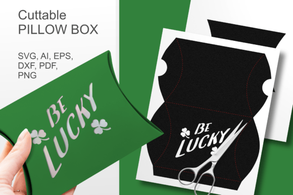 Be Lucky Pillow Favor Box Template SVG: 3D SVG Gift Boxes