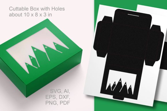 Christmas Trees Landscape Window Box 3D SVG for Gift Boxes