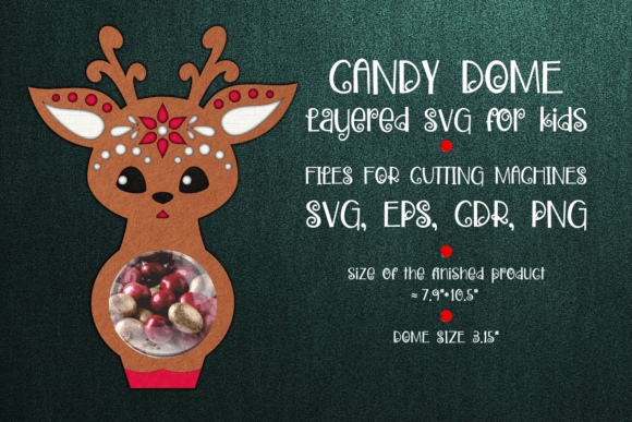 Cute Deer Candy Dome Template: 3D SVG for Christmas