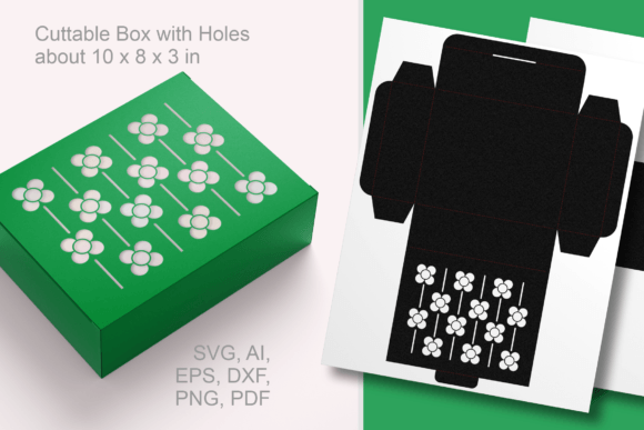 Flowers Stripes Pattern Rectangular Box: 3D SVG Shapes