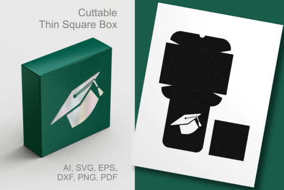 Graduation Hat Cutout Square Box Design: 3D SVG Shapes