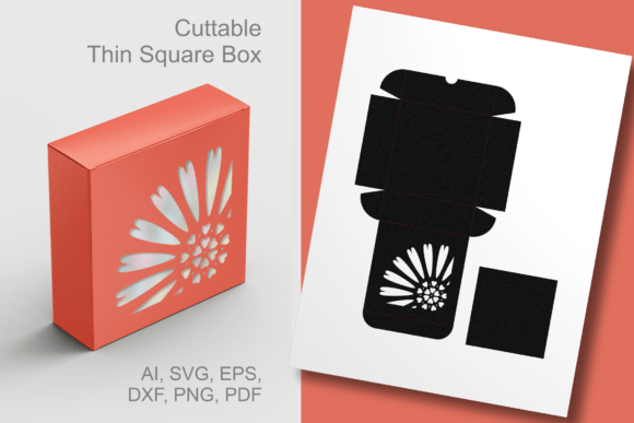 Sunflower in Corner Thin Square Gift Box: 3D SVG Shapes