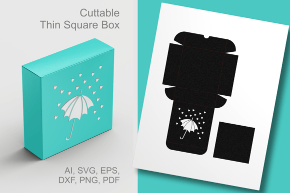 Umbrella Baby Shower Square Window Box: 3D SVG Gift Boxes